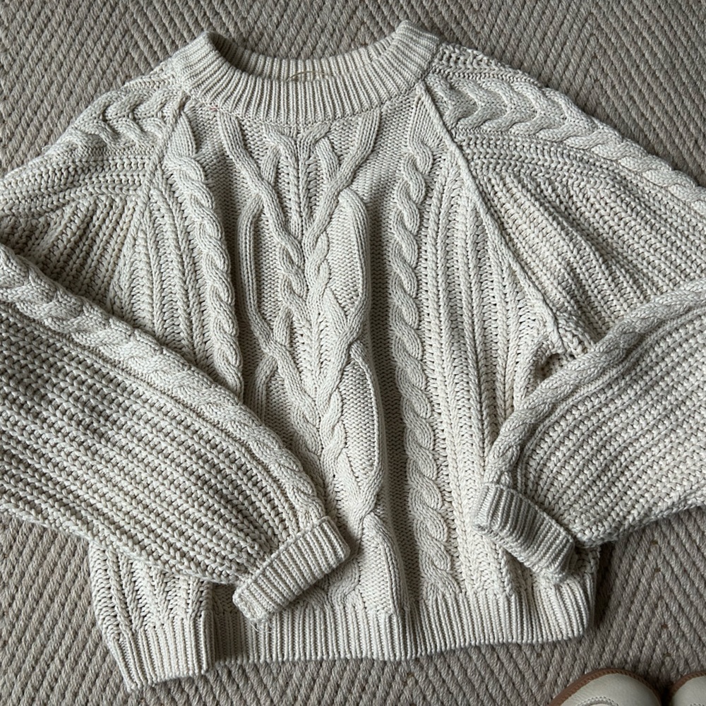 Free People Frankie Cable Knit Sweater - Cream